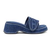 Sa-Oval D Pf W - Denim slide sandals with Oval D strap Diesel , Blue ,...