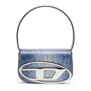 1DR - Iconic shoulder bag in denim-print leather Diesel , Blue , Dames