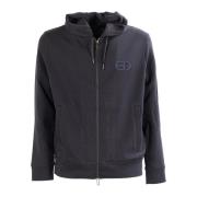 Blauwe Hoodie met Rits Double Jersey Emporio Armani , Blue , Heren