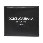 Zwarte Leren Portemonnee met Logo Dolce & Gabbana , Black , Heren
