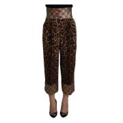 Leopard Jacquard Hoge Taille Broek Dolce & Gabbana , Brown , Dames