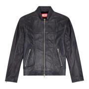 Leather biker jacket with piping Diesel , Black , Heren