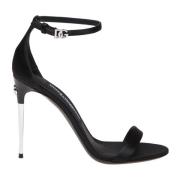 Zwarte Satijnen Sandalen met Verstelbare Enkelband Dolce & Gabbana , B...
