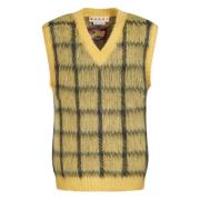 Mohair V-Hals Trui met Geborsteld Ruitpatroon Marni , Multicolor , Her...