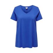 Dazzling Blue V-Hals A-Lijn T-Shirt Only Carmakoma , Blue , Dames