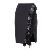 Rechte Crêpe Rok met Veerdetail Pinko , Black , Dames