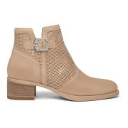 Beige Leren Blokhak Enkellaarzen Nerogiardini , Beige , Dames