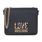 Zwarte schoudertas met multicolor strass Love Moschino , Black , Dames