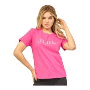 Fuchsia Katoenen Ronde Hals T-shirt met Strass Logo Jijil , Pink , Dam...