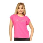 Fuchsia Katoenen T-shirt met Strass Logo Jijil , Pink , Dames