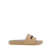 Heren Pool Slide Logo Beige Balenciaga , Beige , Heren