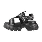 Stijlvolle Platte Sandalen voor Vrouwen Replay , Black , Dames