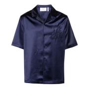 Twisted A Navy Blue Satin Overhemd Axel Arigato , Blue , Heren