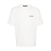 Wit Logo Print Crew Neck T-shirt Palm Angels , White , Heren