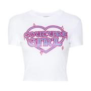 Wit Logo Print T-shirt Kristal Versiering Versace Jeans Couture , Whit...