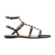 Zwarte Studded Platte Sandalen Valentino Garavani , Black , Dames