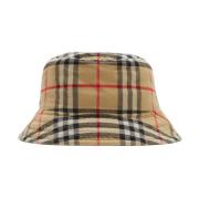 Vintage Check Katoenen Bucket Hat Burberry , Beige , Heren