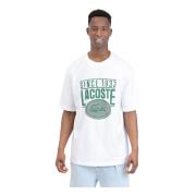 Witte T-shirt met Groene Print Lacoste , White , Heren