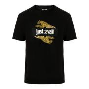 Zwarte T-shirt en Polo Collectie Just Cavalli , Black , Heren