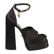 Zwarte Sandalen met Gouden Detail Versace , Black , Dames