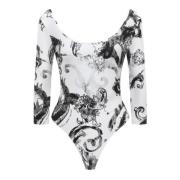 Wit Goud Barocco Print Bodysuit Versace Jeans Couture , White , Dames