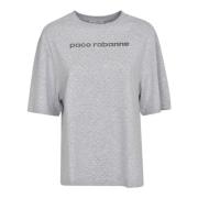 Logo-Print Rhinestone T-Shirt - Grijs Paco Rabanne , Gray , Dames