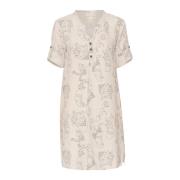 Face Print Caftan Korte Jurk Cream , Beige , Dames