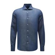 Premium Denim Overhemd Sean Donkerblauw Fedeli , Blue , Heren