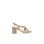 Elegante leren sandalen met hak Nerogiardini , Beige , Dames