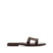 Zwarte Leren Logo Strap Sandalen Tod's , Black , Dames