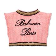 Tweed crop top Balmain , Pink , Dames