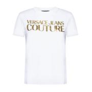 Witte T-shirt met Logo Print Versace Jeans Couture , White , Dames
