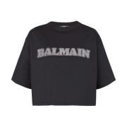 Strass Cropped T-shirt Balmain , Black , Dames