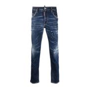 Dark Techno Surf Wash Skater Jeans Blauw Dsquared2 , Blue , Heren