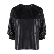 Casual Zwart Faux Leren Blouse Karl Lagerfeld , Black , Dames