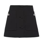 Zwarte Wol Gabardine Juweelknoop Rok Prada , Black , Dames