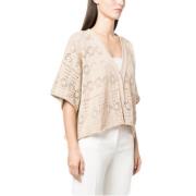 Opengebreide cardigan met lurex details Twinset , Beige , Dames