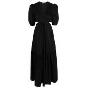Lange katoenen popeline jurk met ajour Twinset , Black , Dames