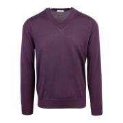 Paarse V-Hals Wollen Trui Regular Fit Paolo Pecora , Purple , Heren