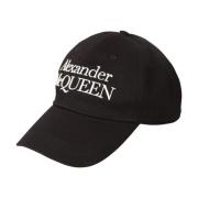 Zwarte Geborduurde Logo Gebogen Peak Hoed Alexander McQueen , Black , ...