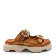 Fluweel sandaal met strass gespen Jeannot , Brown , Dames