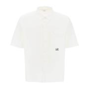Korte mouwen poplin shirt met logo C.p. Company , White , Heren