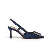 Blauwe satijnen strass gesp slingback Roberto Festa , Blue , Dames