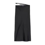 Gouden Logo Satijnen Midi Rok Jacquemus , Black , Dames