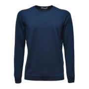 Merino Wol Ronde Hals Trui Petroleum Goes Botanical , Blue , Heren