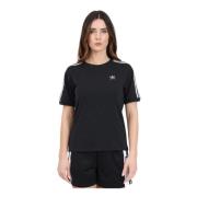 Zwarte 3 Strepen Geribbeld T-shirt Adidas Originals , Black , Dames