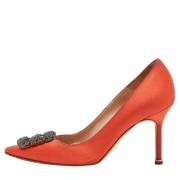 Pre-owned Satin heels Manolo Blahnik Pre-owned , Orange , Dames