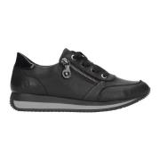 Zwarte leren sneaker met optiHeren pasvorm Remonte , Black , Dames