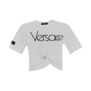 T-shirt met veiligheidsspeld logo Versace , White , Dames