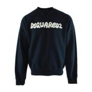 Cool Fit Crewneck Blauw Katoenen Trui Dsquared2 , Blue , Heren